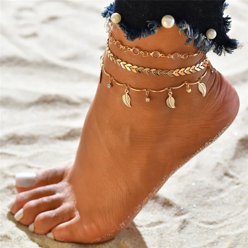 3Pcs/Set Anklets Foot Accessories Summer Beach Barefoot Sandals Bracelet Ankle On The Female Leg