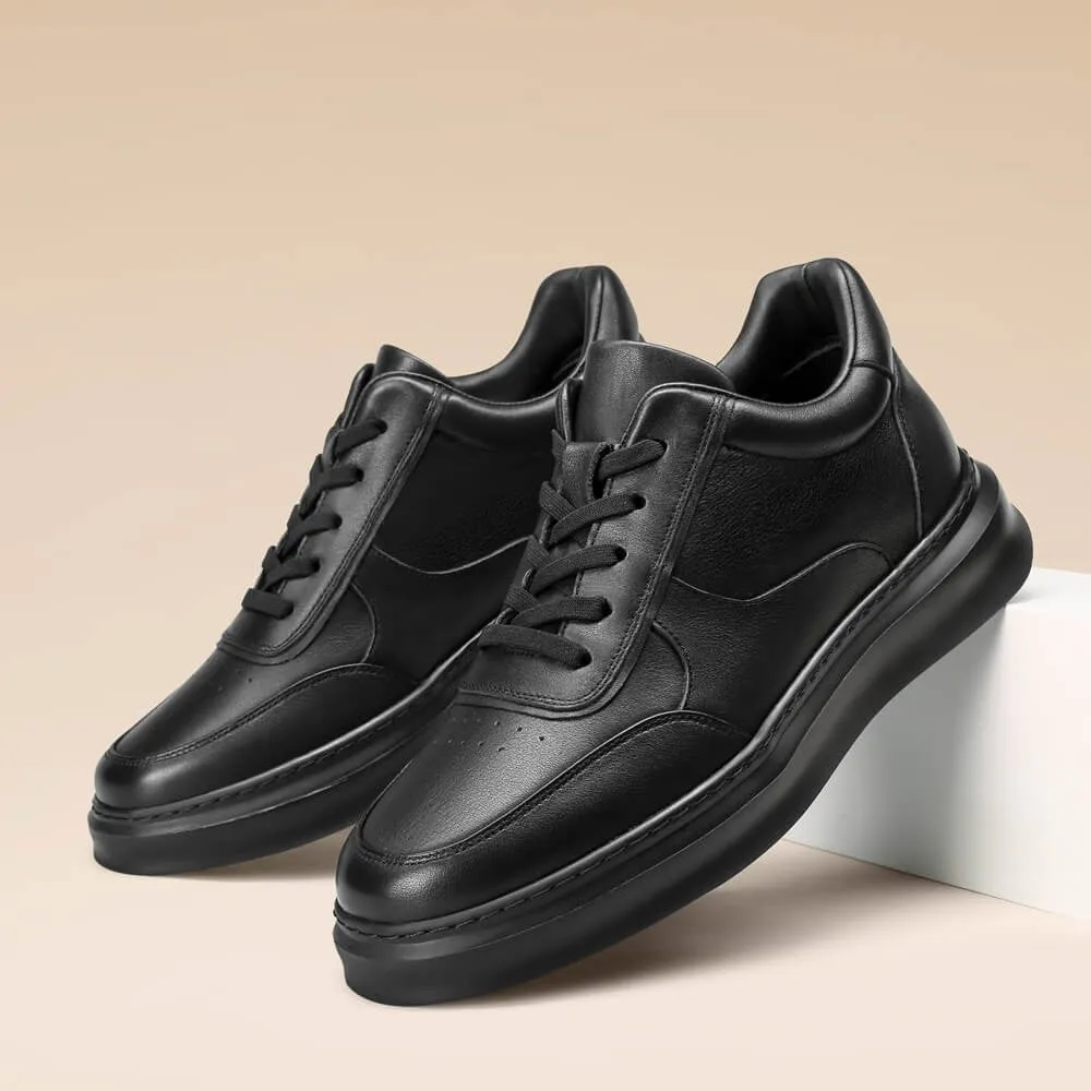 6 CM/2.36 Inches CMR CHAMARIPA Black Leather Casual Sneakers