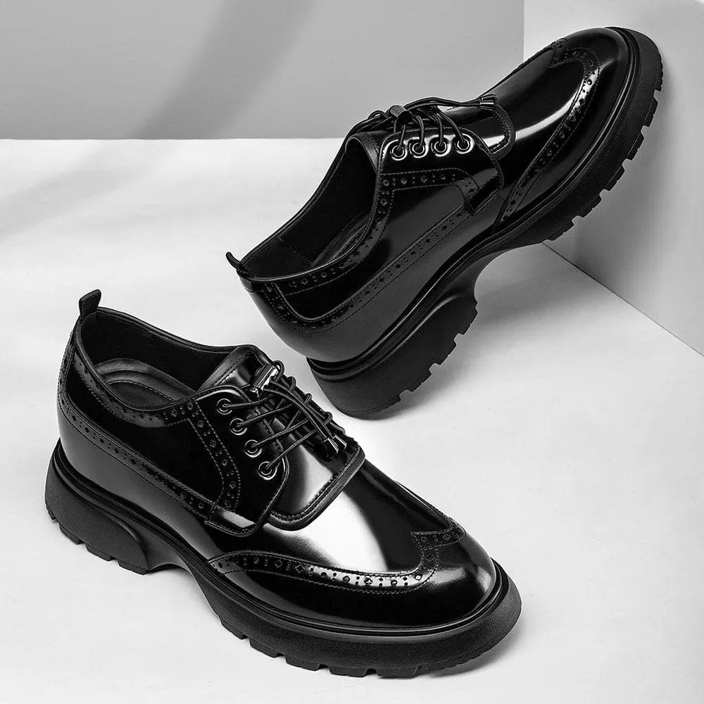 7CM / 2.76 Inches CMR CHAMARIPA Elevate Your Style with Height Increasing Black Brogue Shoes for Men