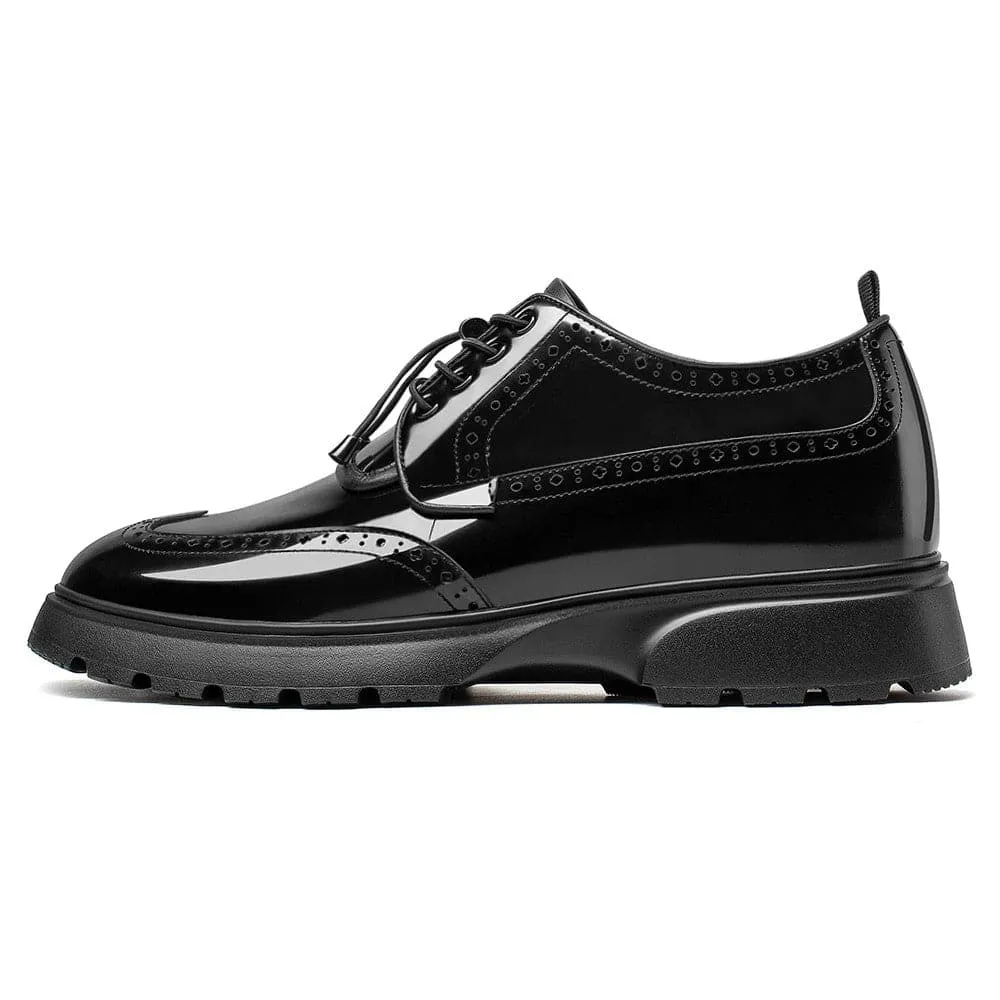 7CM / 2.76 Inches CMR CHAMARIPA Elevate Your Style with Height Increasing Black Brogue Shoes for Men