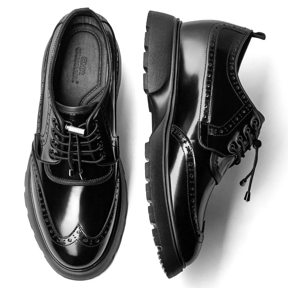 7CM / 2.76 Inches CMR CHAMARIPA Elevate Your Style with Height Increasing Black Brogue Shoes for Men