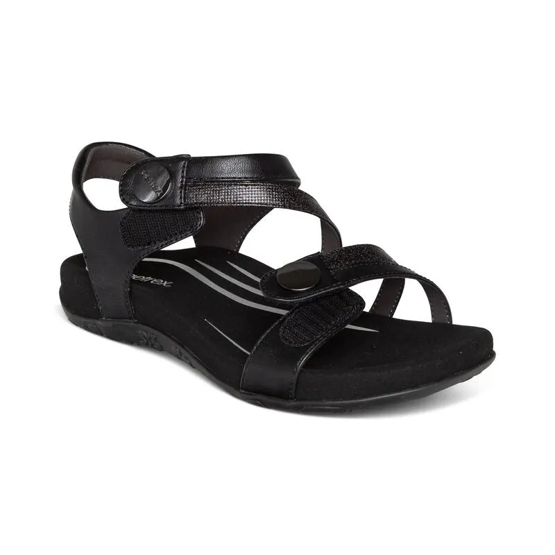 Aetrex Jess Quarter Strap Black Leather Sandal SE210