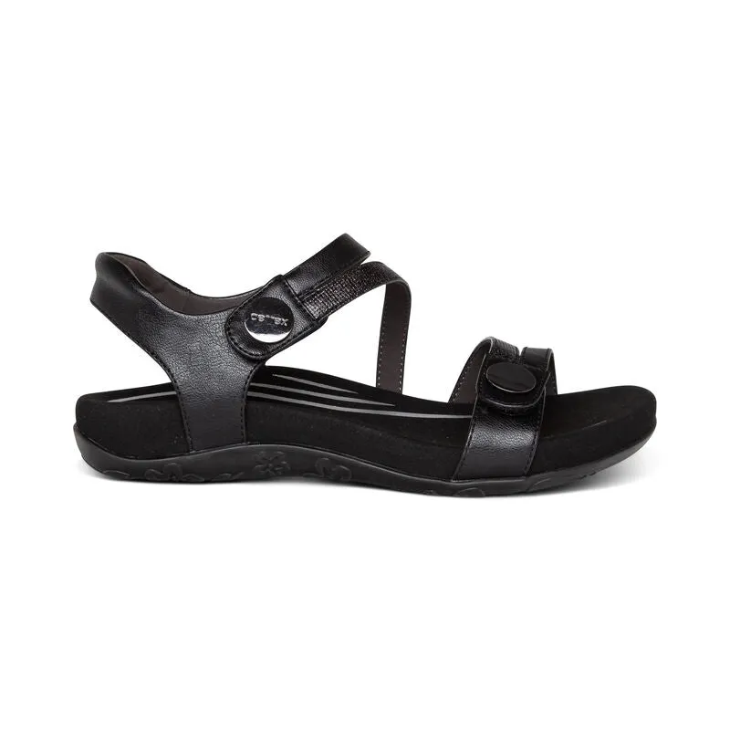 Aetrex Jess Quarter Strap Black Leather Sandal SE210