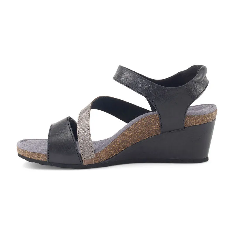 Aetrex Women's Brynn Quarter Strap Wedge Sandal - Black EW110