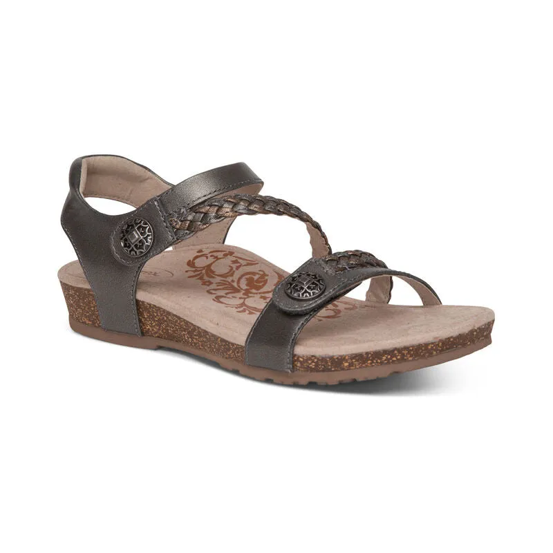 Aetrex Women's Jillian Braided Quarter Strap Sandal - Gunmetal SC465