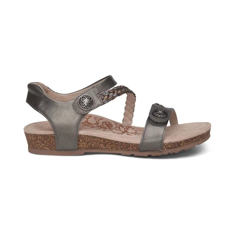 Aetrex Women's Jillian Braided Quarter Strap Sandal - Gunmetal SC465