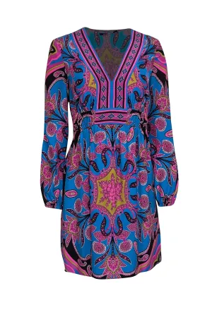 Alice & Trixie - Blue w/ Purple Paisley Print Silk Dress Sz XS