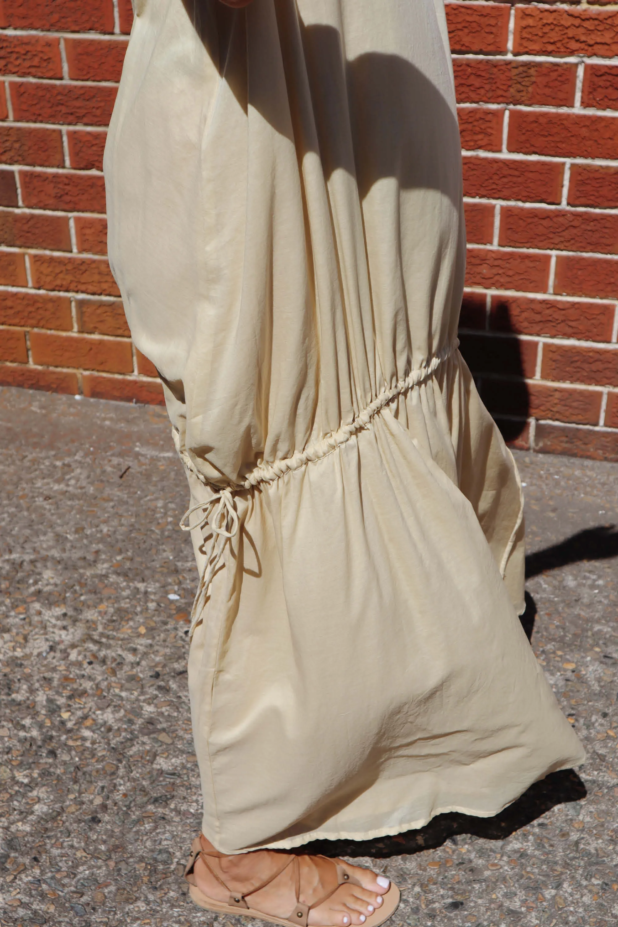 Angy Gathered Maxi Dress Italian Straw