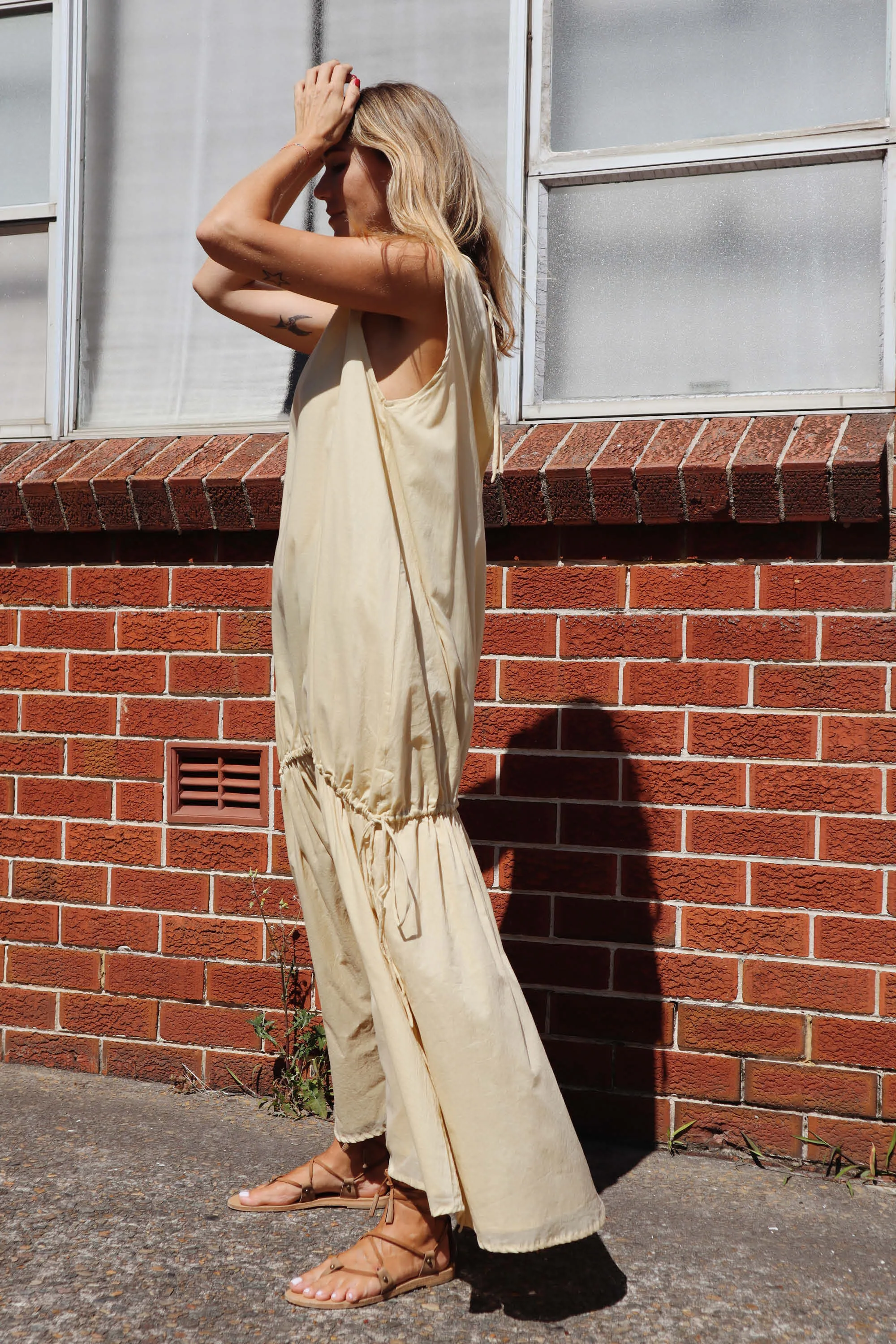 Angy Gathered Maxi Dress Italian Straw