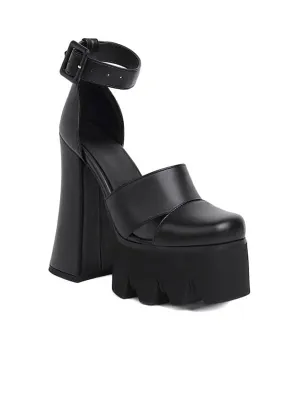 Ankle Strap Square Toe Platform Block Heel&Sandals