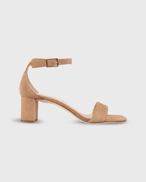 Ankle-Wrap Block Heel in Caramel Suede