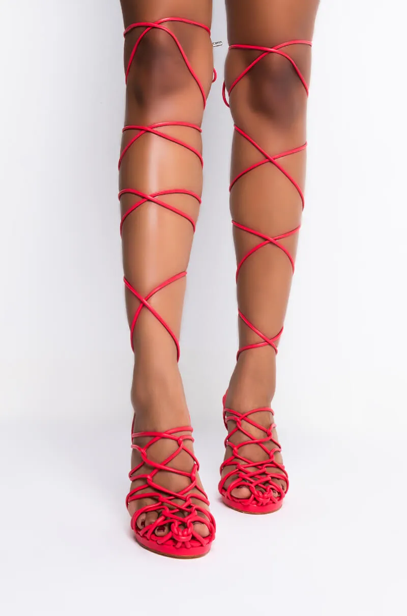 AZALEA WANG BONDAGE LACE UP STILETTO SANDAL IN CORAL