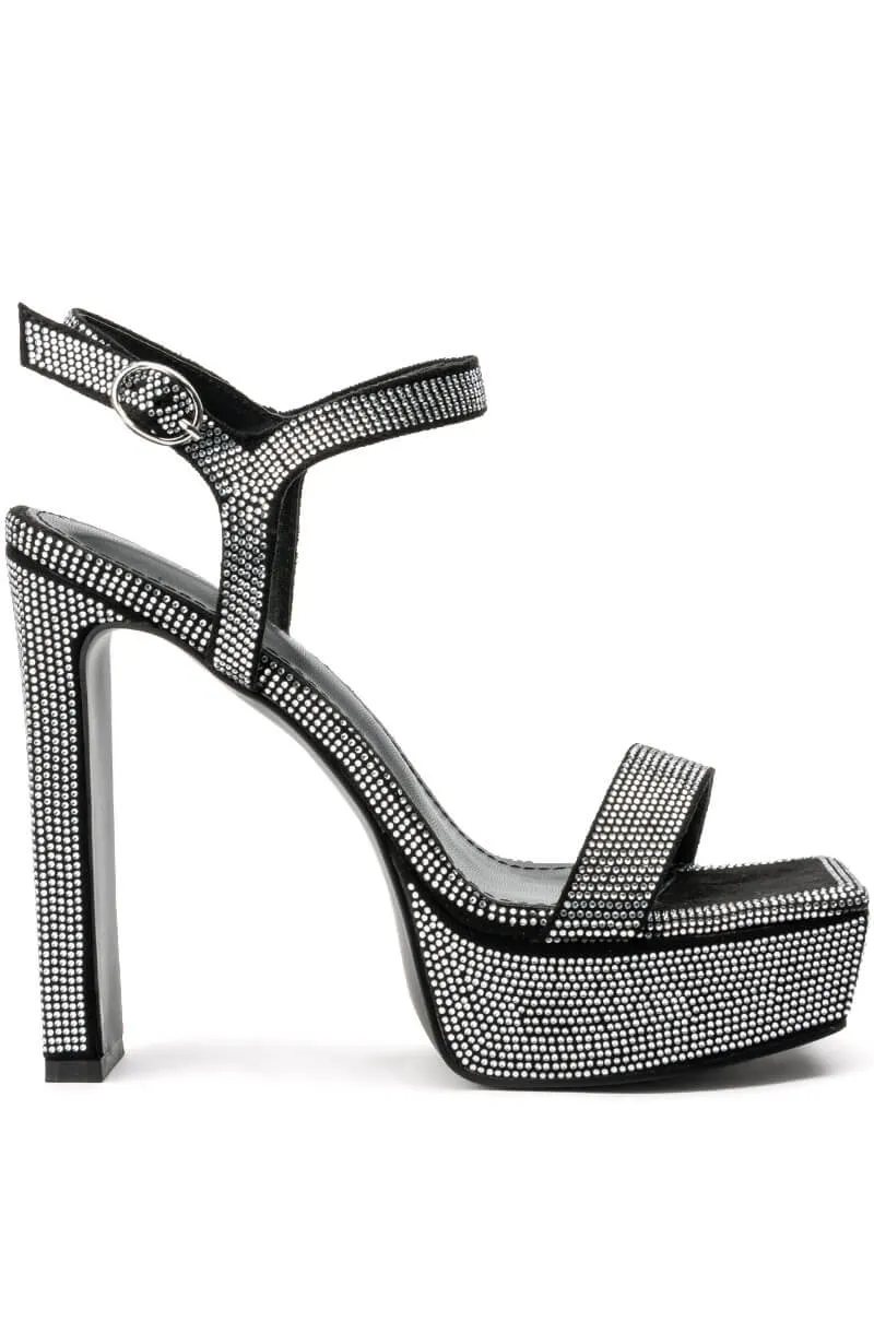 AZALEA WANG CHANTEL RHINESTONE PLATFORM CHUNKY SANDAL IN BLACK