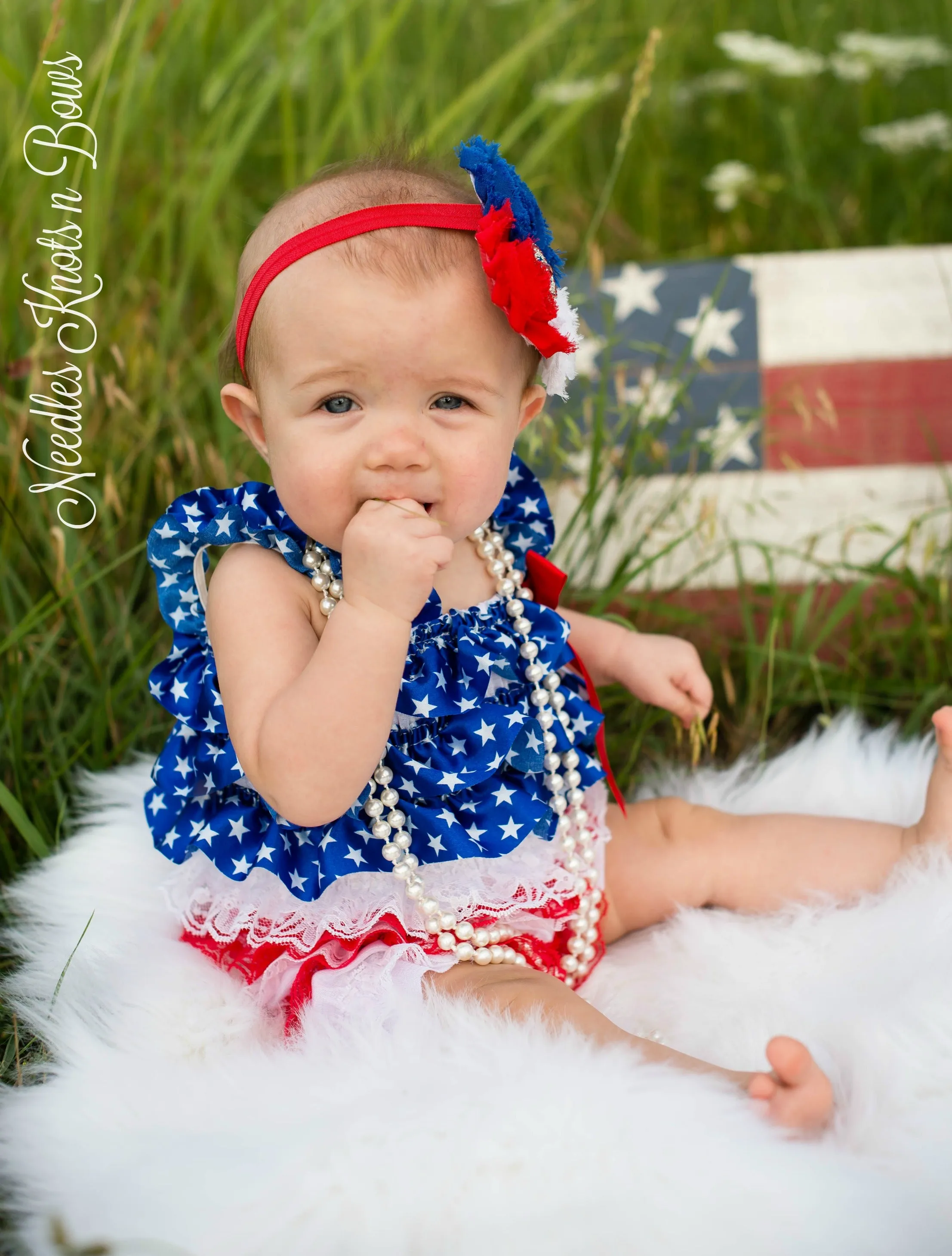 Baby Girls 4th Of July Petti Lace Romper Set, 1st Birthday Outfit, Petti Lace Romper Set