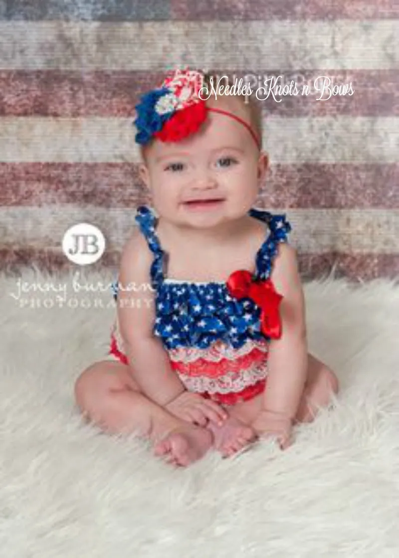 Baby Girls 4th Of July Petti Lace Romper Set, 1st Birthday Outfit, Petti Lace Romper Set