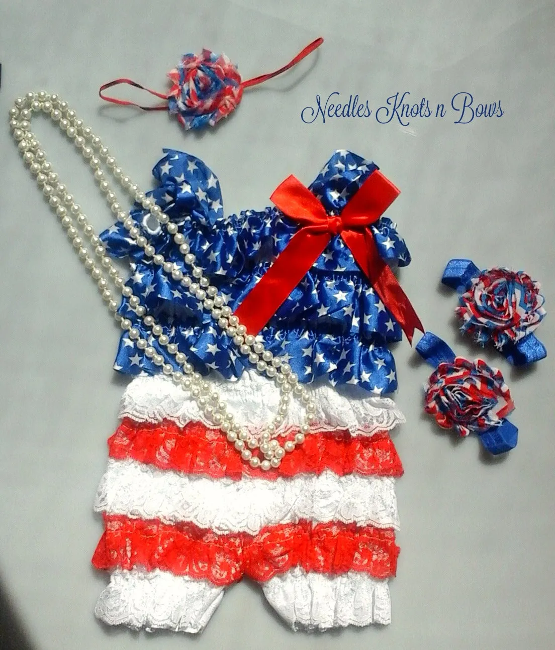 Baby Girls 4th Of July Petti Lace Romper Set, 1st Birthday Outfit, Petti Lace Romper Set