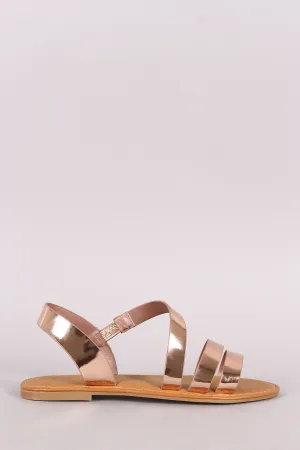 Bamboo Metallic Asymmetrical Strappy Flat Sandal