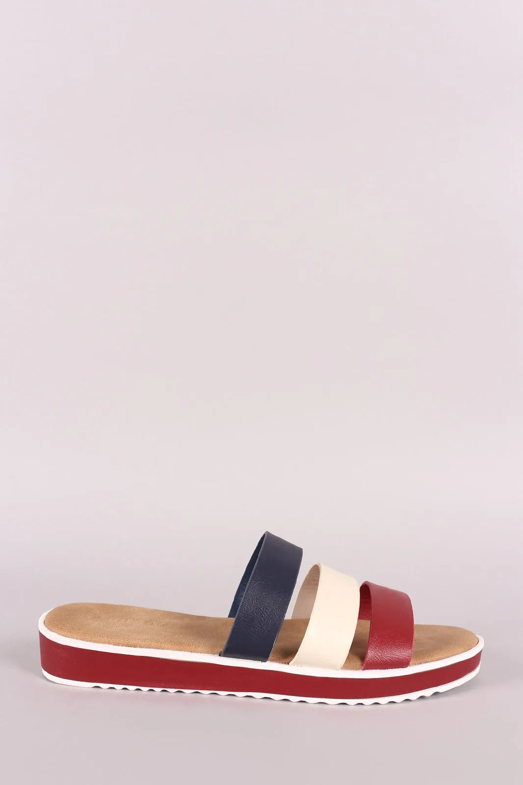 Bamboo Open Toe Strappy Tri-Color Slide Sandal