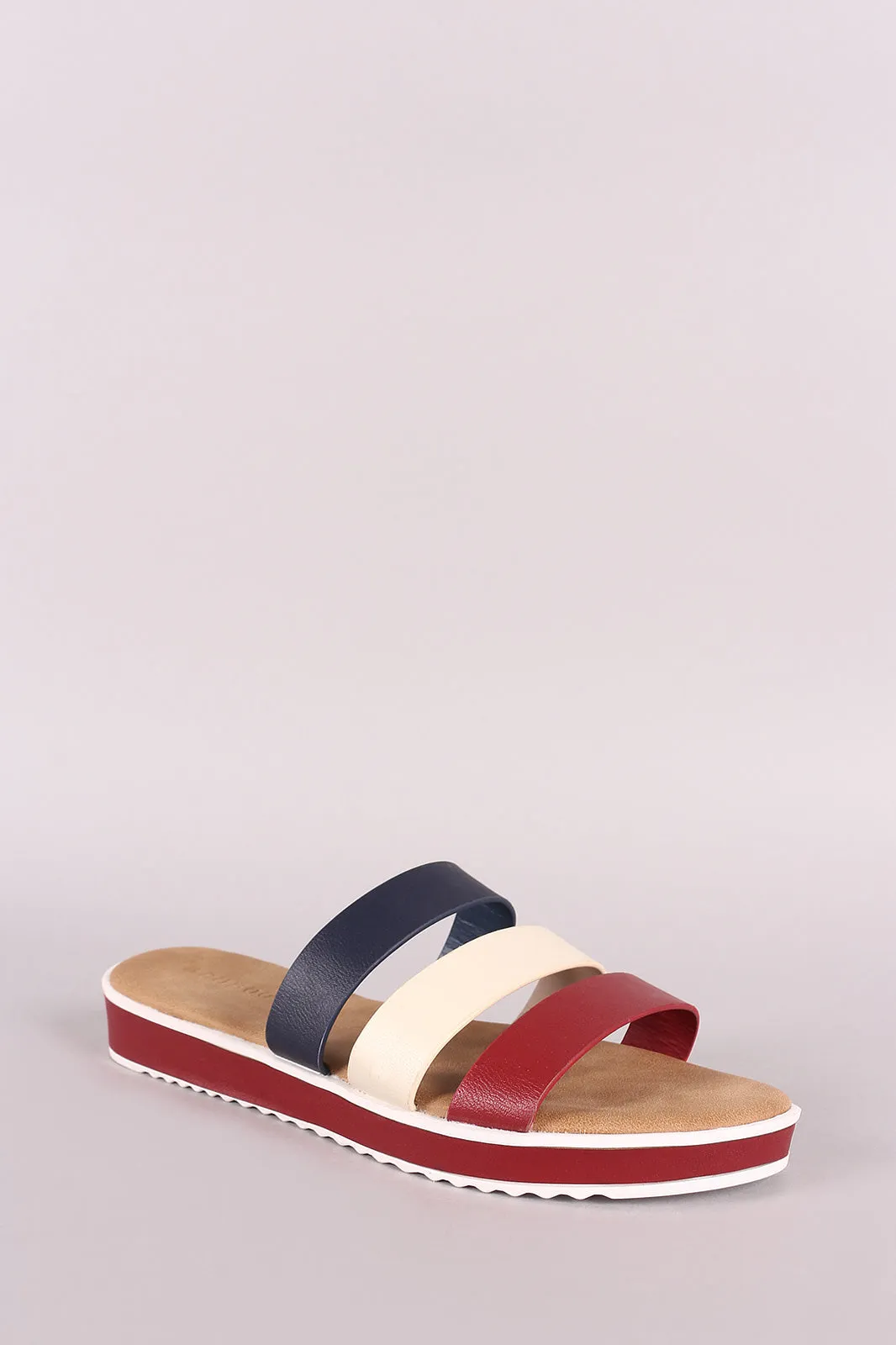 Bamboo Open Toe Strappy Tri-Color Slide Sandal