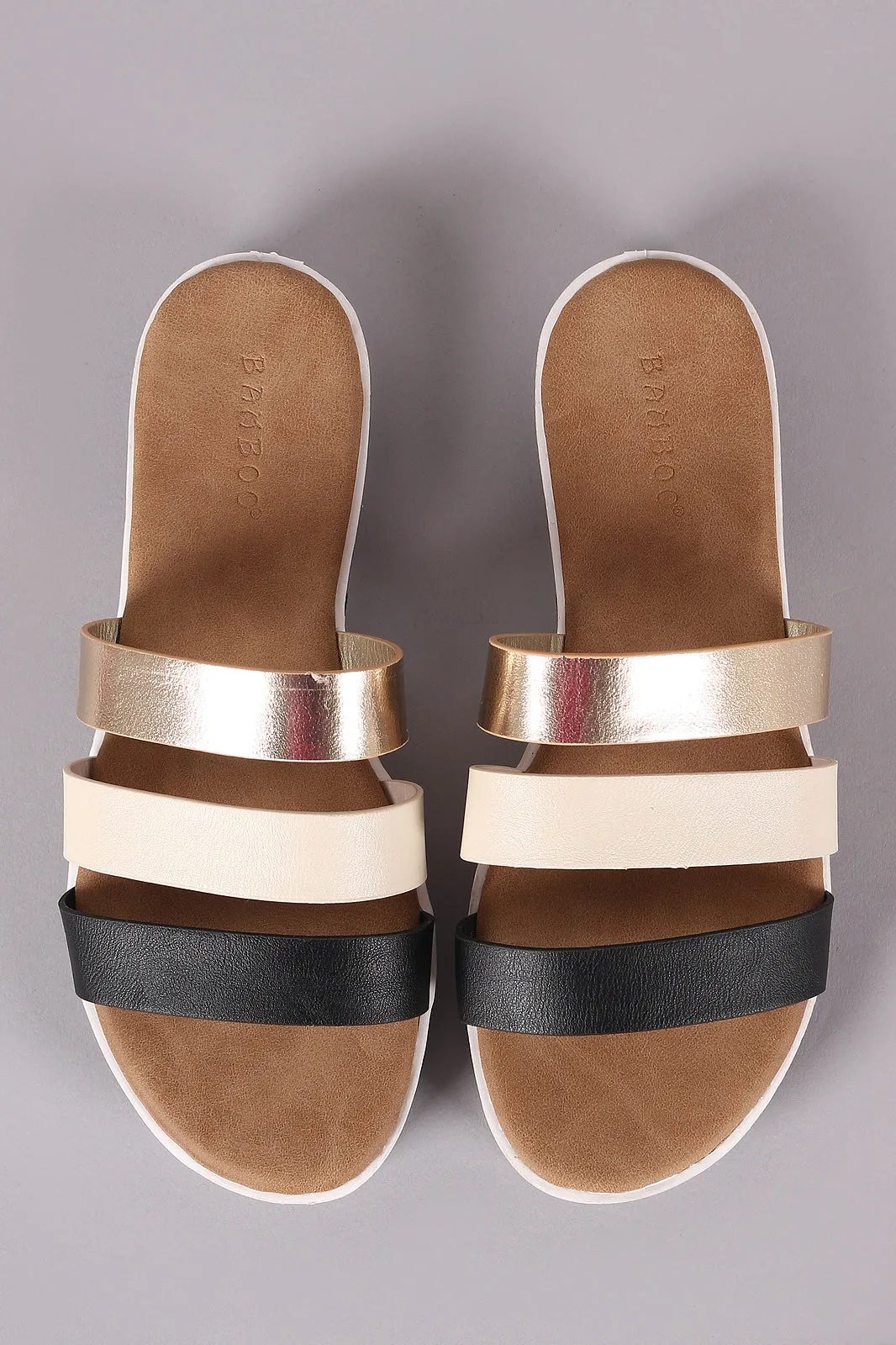 Bamboo Open Toe Strappy Tri-Color Slide Sandal