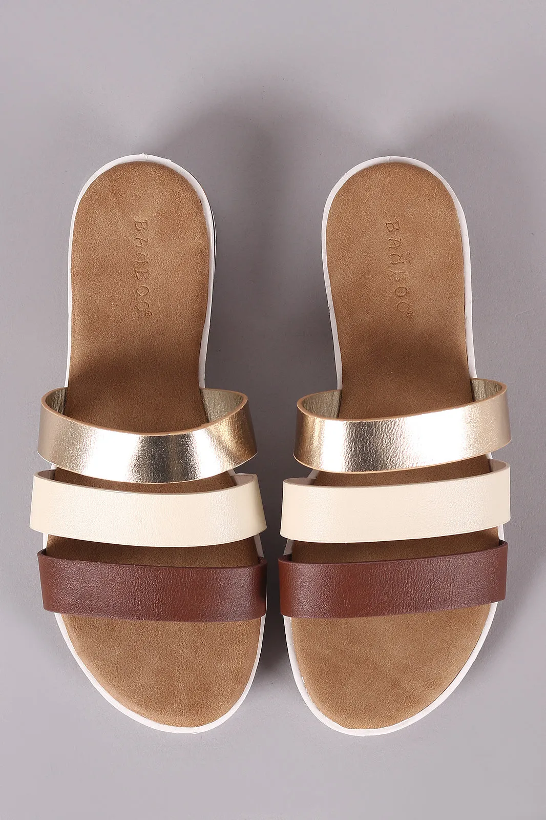 Bamboo Open Toe Strappy Tri-Color Slide Sandal