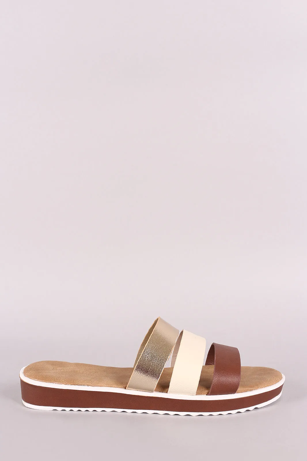 Bamboo Open Toe Strappy Tri-Color Slide Sandal