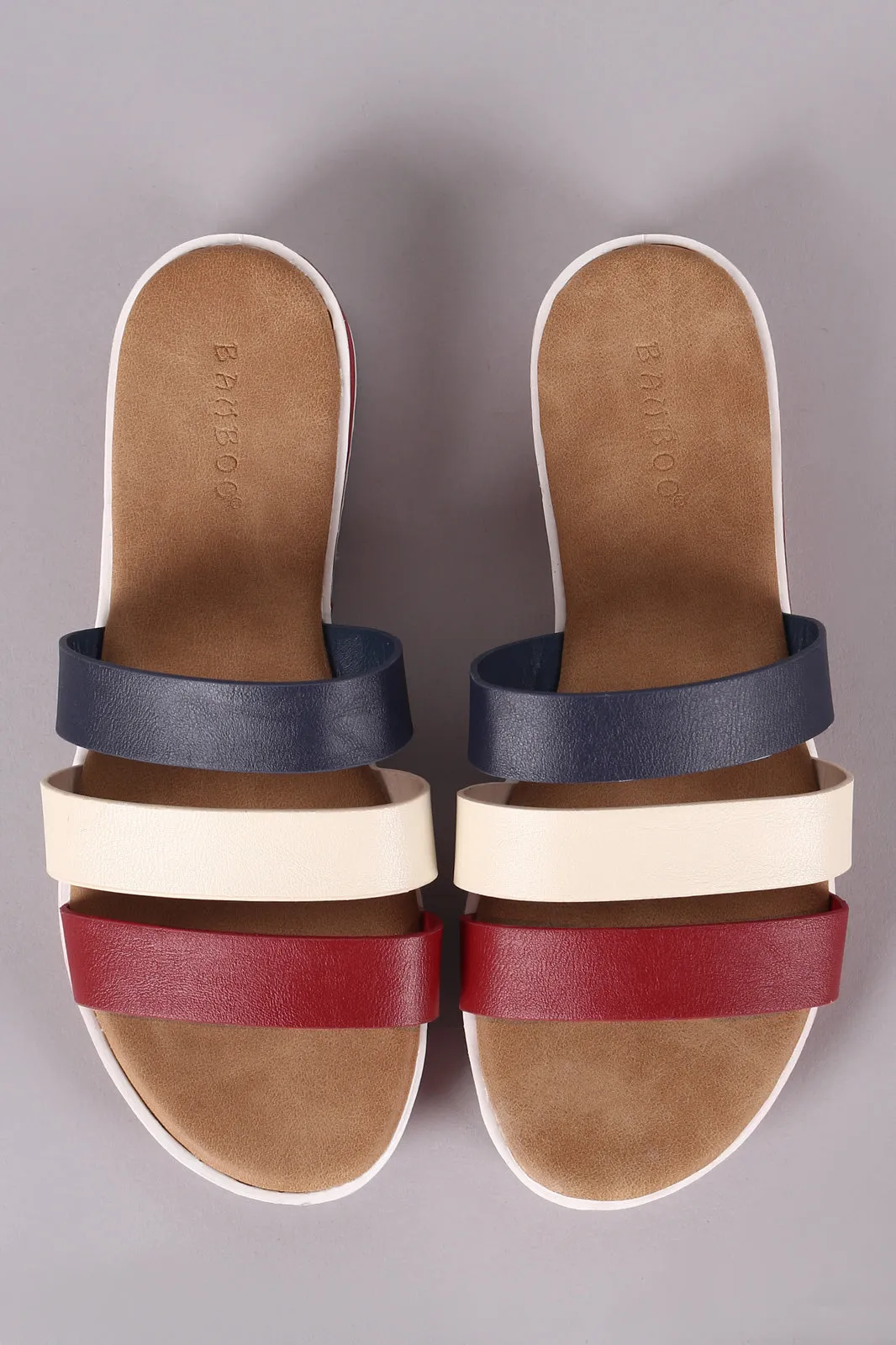 Bamboo Open Toe Strappy Tri-Color Slide Sandal