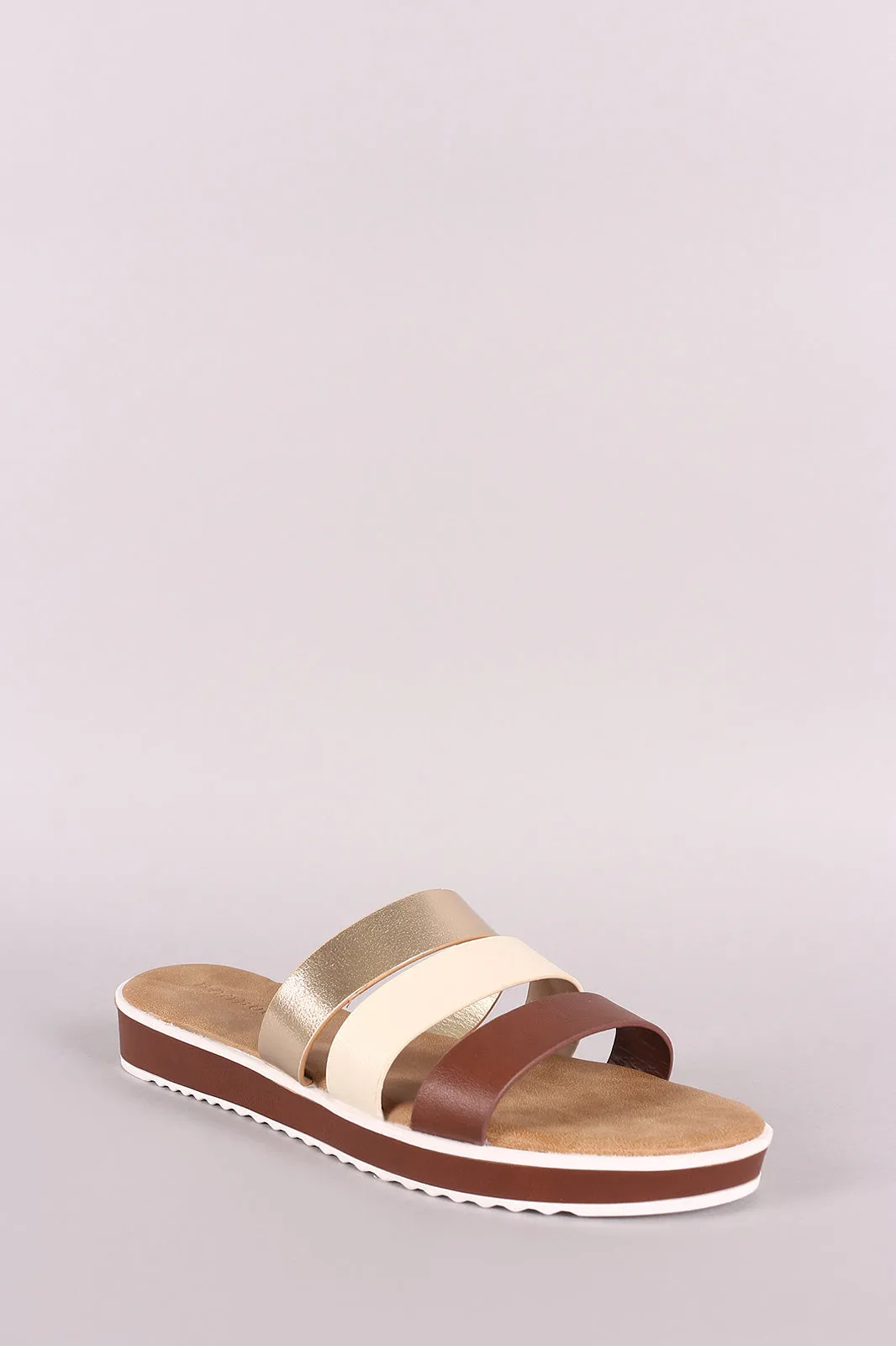 Bamboo Open Toe Strappy Tri-Color Slide Sandal