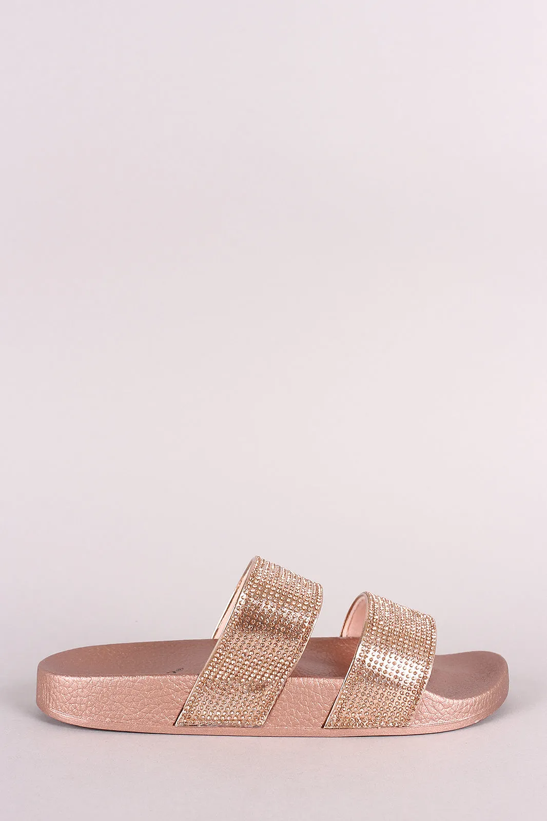 Bamboo Rhinestone Embellished Double Band Slide Sandal