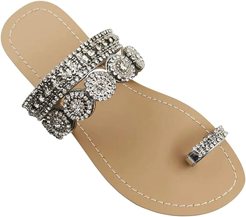 Beaded Rhinestone Circle Silver Summer Elegant Sandal