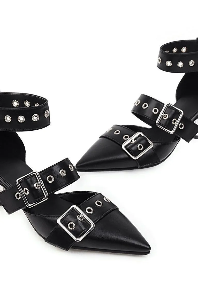 Belt Buckle Pointed Rivet Shoes