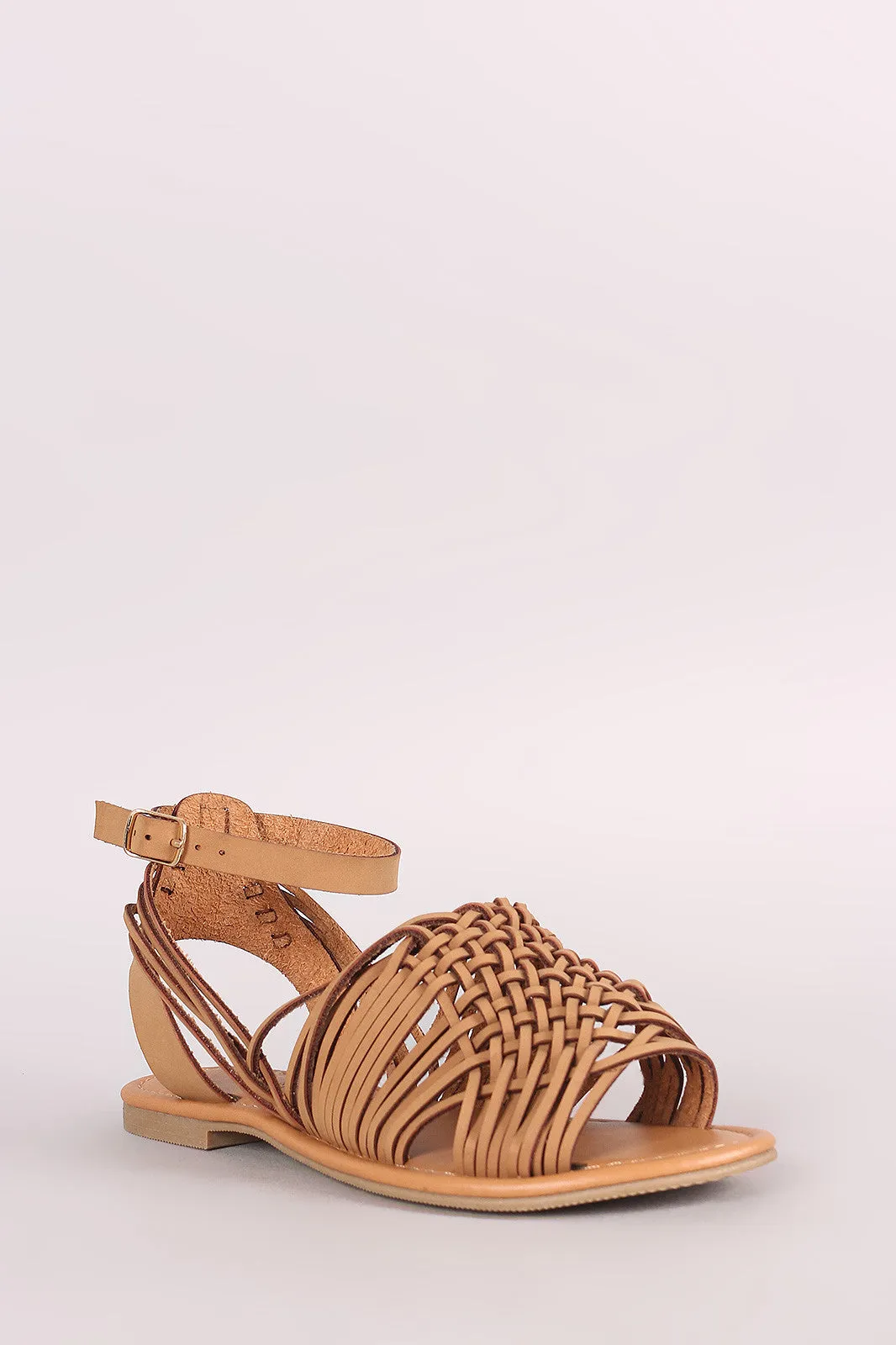 City Classified Woven Ankle Strap Open Toe Flat Sandal