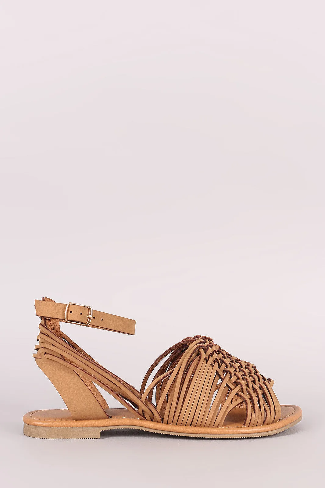 City Classified Woven Ankle Strap Open Toe Flat Sandal