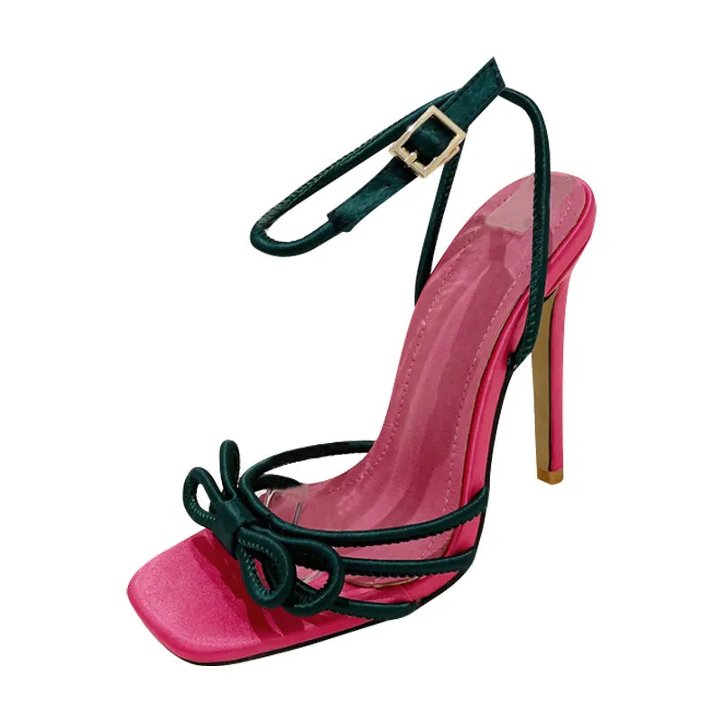 Color Block Butterfly Bow High Heel Sandals