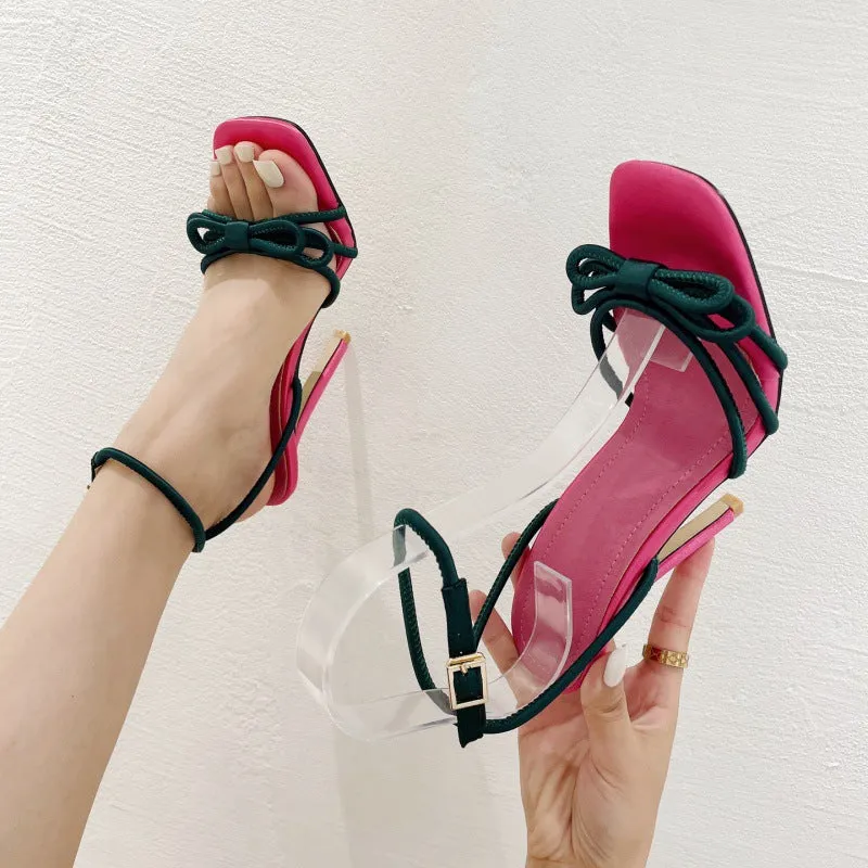 Color Block Butterfly Bow High Heel Sandals