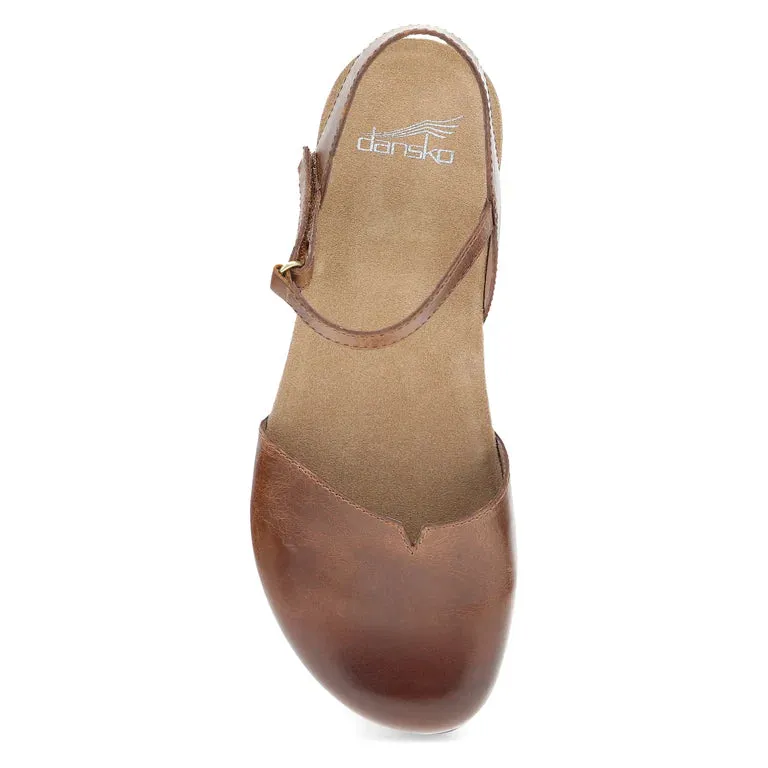 Dansko Women's Rowan Closed Toe Sandal in Tan Waxy Leather