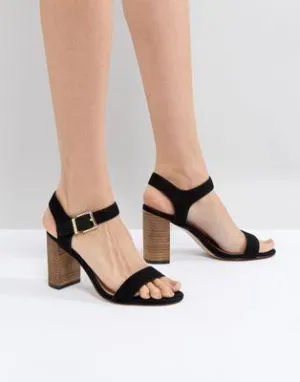 Dune Two Part Block Heel Leather Sandal in Black