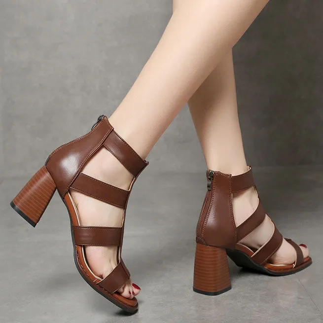 elveswallet Retro Thin strap Thick heel Roman Sandals