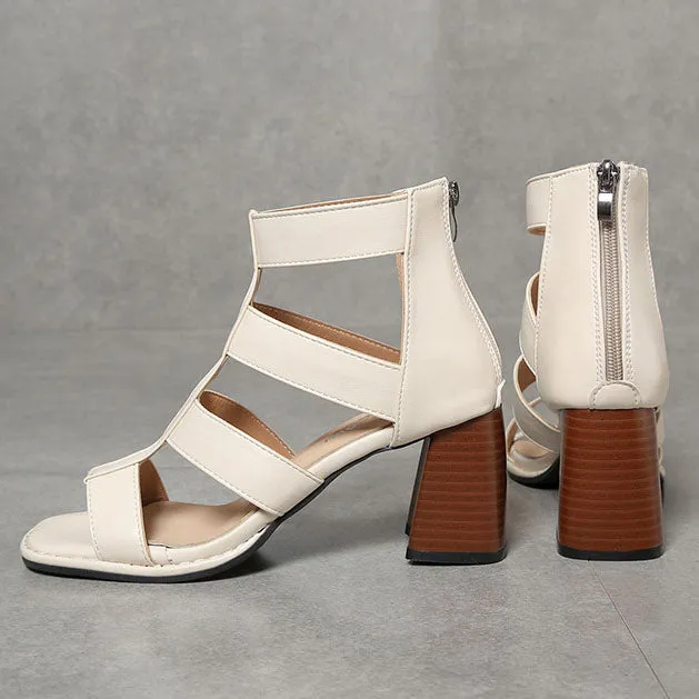 elveswallet Retro Thin strap Thick heel Roman Sandals