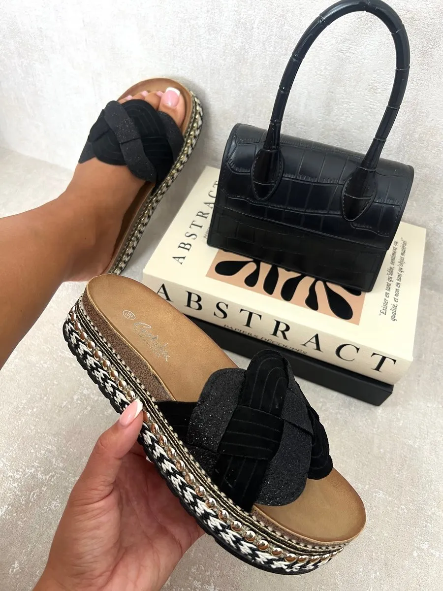 Embellished Strap Braided Chunky Platform Sandals