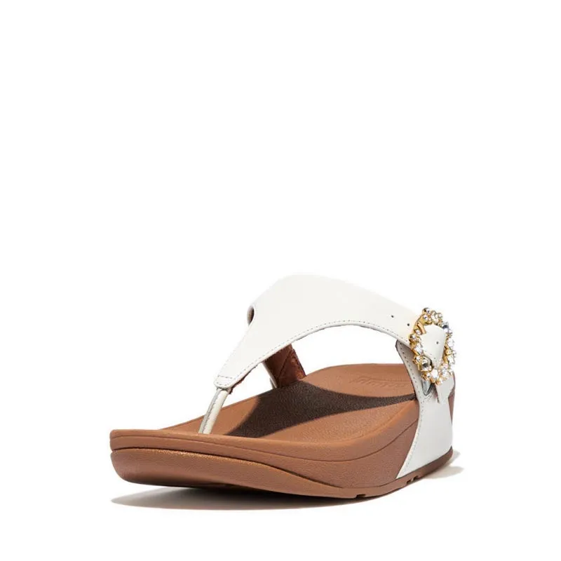 Fitflop Lulu Women's Crytal-Buckle Leather Toe-Post - Cream