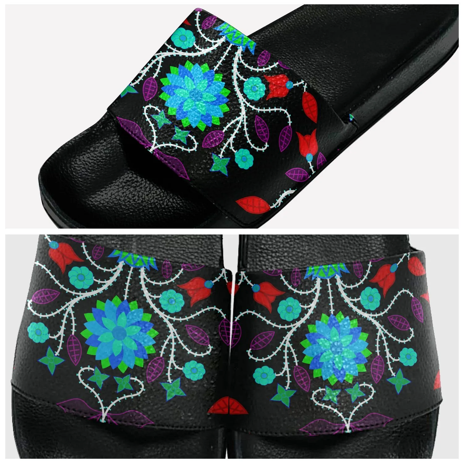 Floral Beadwork Four Clans Winter Slide Sandals