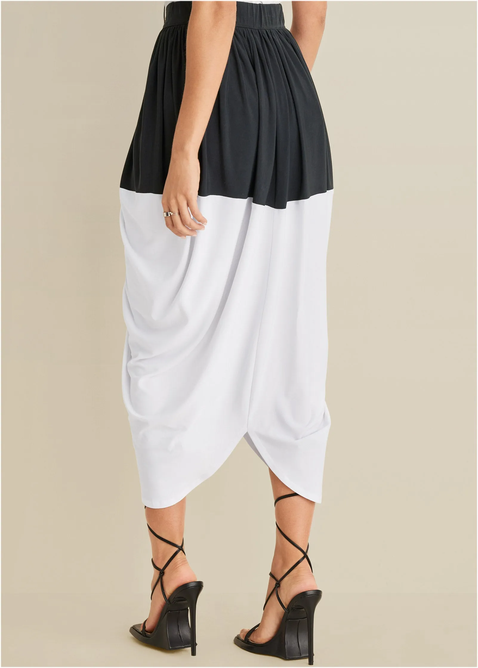 Front Slit Midi Skirt - Black & White