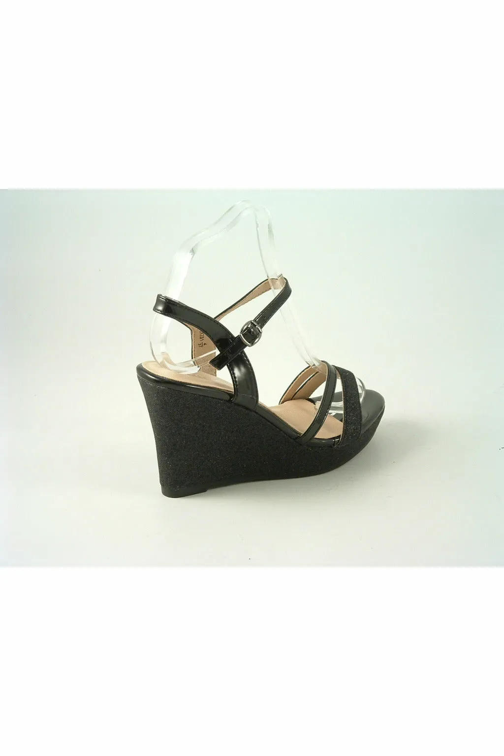 Glitz Shoes Divine High Heel Glitter Wedge Black Sandal