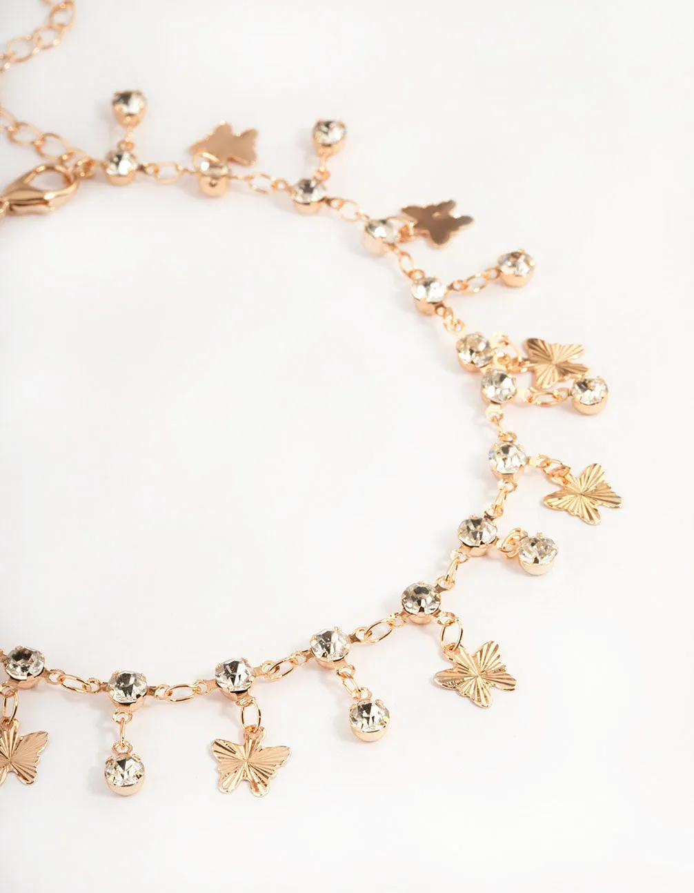 Gold Diamante Butterfly Statement Anklet