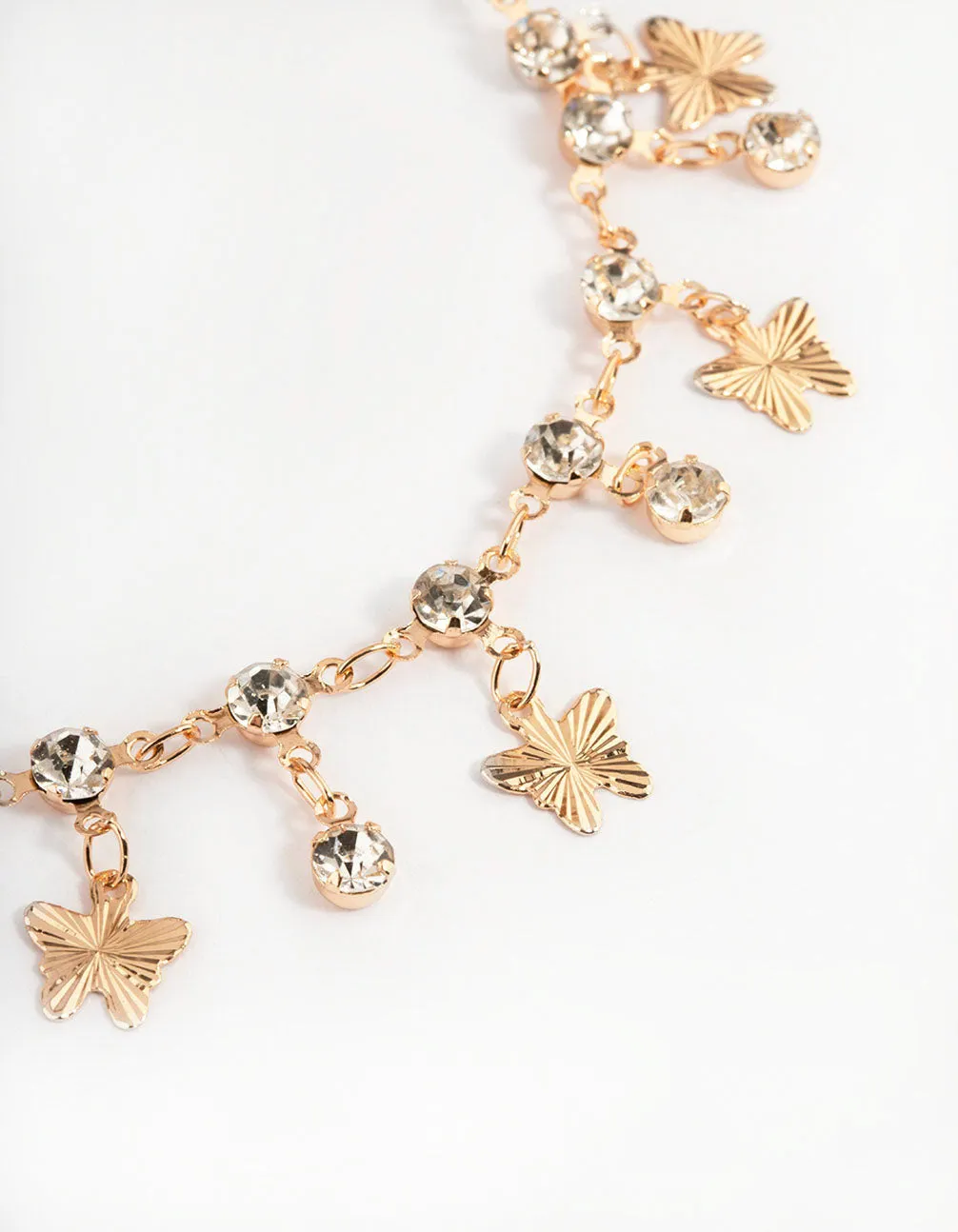 Gold Diamante Butterfly Statement Anklet