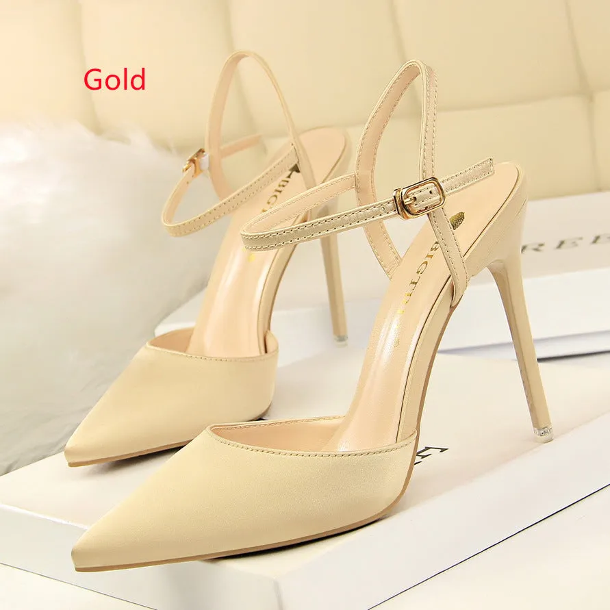 High-heeled Satin Shallow Pointed Sandals