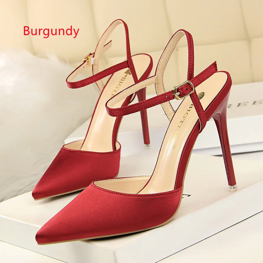 High-heeled Satin Shallow Pointed Sandals