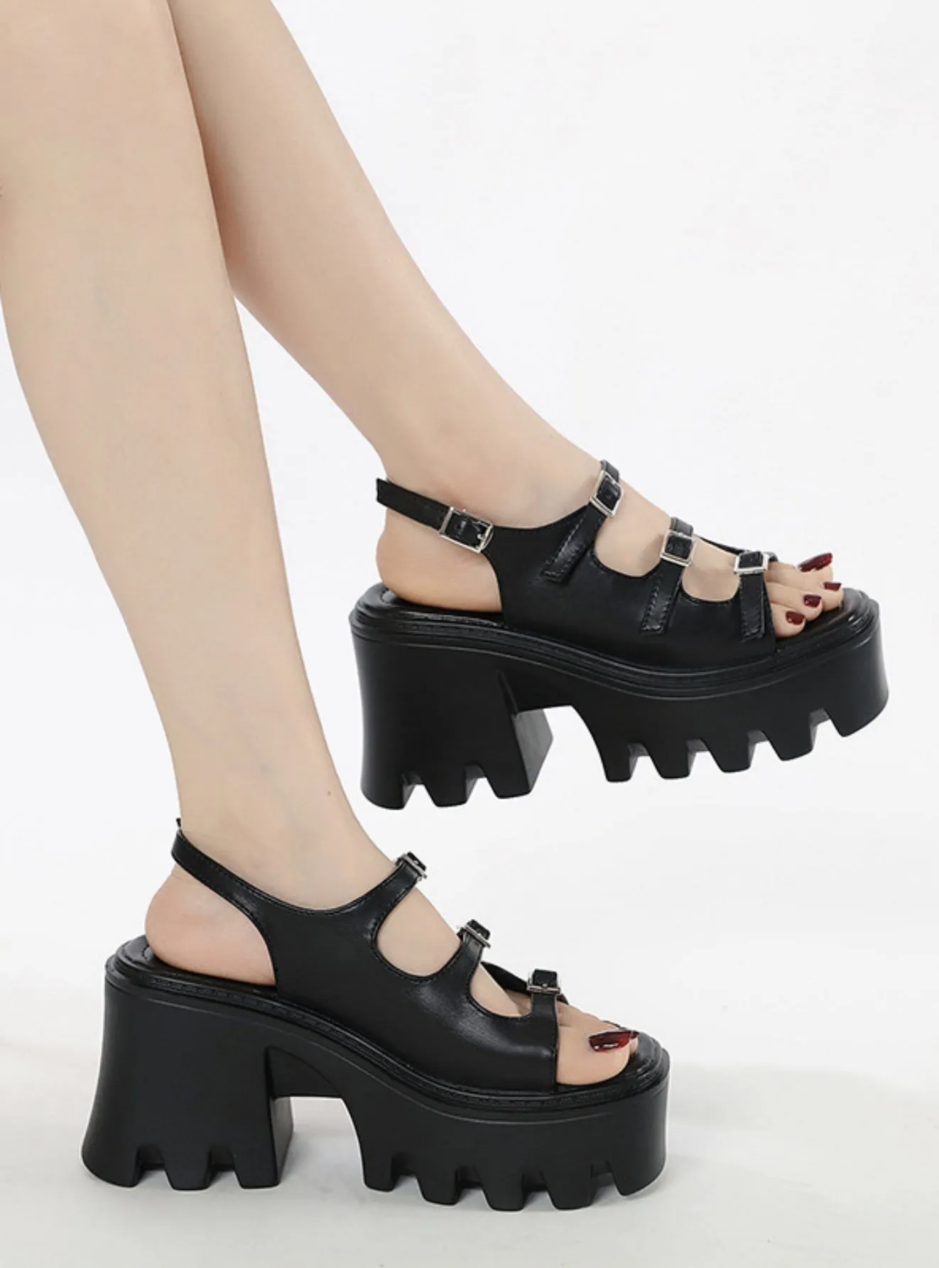 Hollow Sponge Cake Thick Heels Sandals