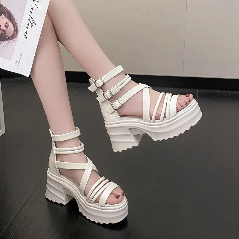 Joskaa 2024 New Chunky Heel Gladiator Sandals